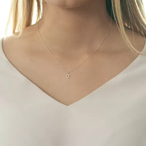 Leaf Jewelry Halskette Letter "O", 14 K Rosegold mit Diamanten Begrenzt auf 3 Tage