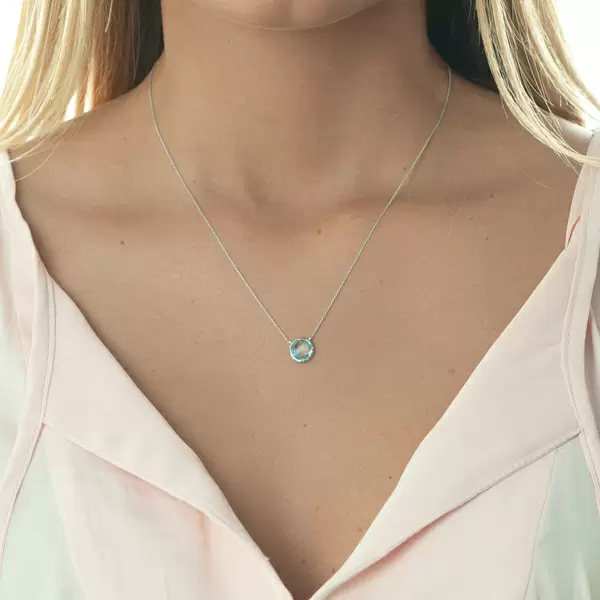 Leaf Jewelry Halskette Blauer Topas, 14 K Weißgold Speichern exportieren