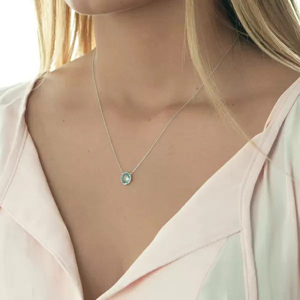 Leaf Jewelry Halskette Blauer Topas, 14 K Weißgold Speichern exportieren