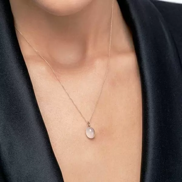 Leaf Jewelry Halskette Cabochon II, 14 K Rosegold, Rosenquarz zollfrei