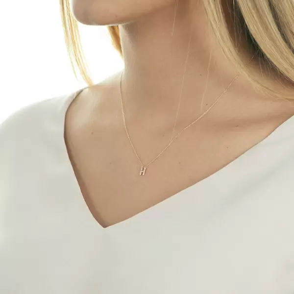 Leaf Jewelry Halskette Letter "H", 14 K Rosegold mit Diamanten Outlet