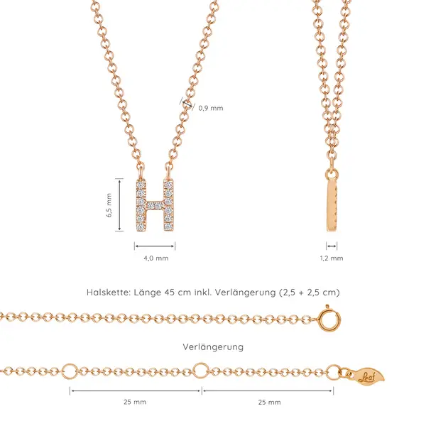 Leaf Jewelry Halskette Letter "H", 14 K Rosegold mit Diamanten Outlet
