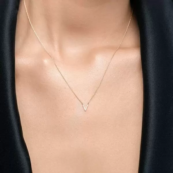 Leaf Jewelry Halskette Letter "V", 14 K Weißgold mit Diamanten Hotsell