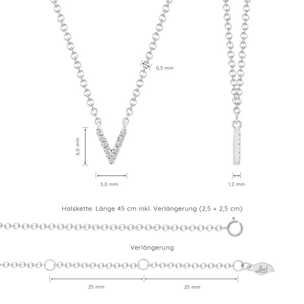 Leaf Jewelry Halskette Letter "V", 14 K Weißgold mit Diamanten Hotsell