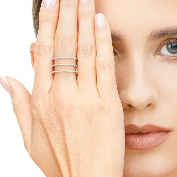 Leaf Jewelry Ring Triple mit Diamanten, 18K Weißgold Schlussverkauf