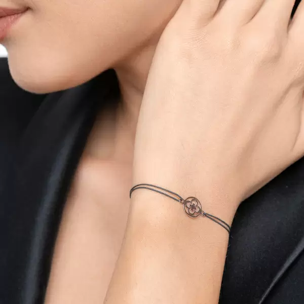 Leaf Jewelry Glücksbändchen Clover, 14 K Rosegold, Schwarz Blitzverkäufe