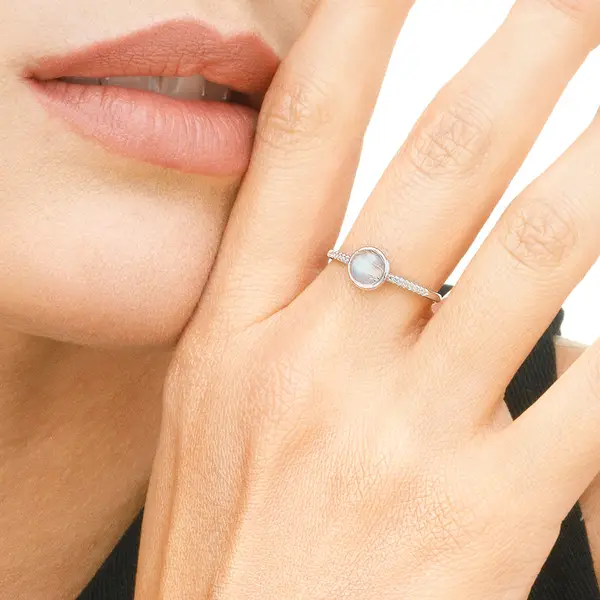 Leaf Jewelry Ring Labradorit mit Diamanten, 14K Weißgold Limitierter Zeitrabatt