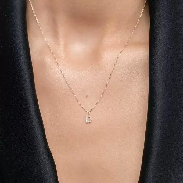 Leaf Jewelry Halskette Letter "D", 14 K Rosegold mit Diamanten Fabrik Onlineshop