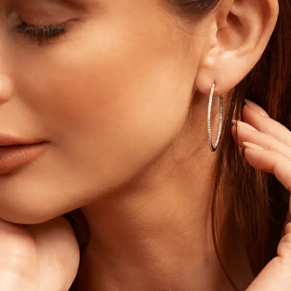 Leaf Jewelry Creole Circle M mit Diamanten, 30mm, 18 K Weißgold Günstig kaufen