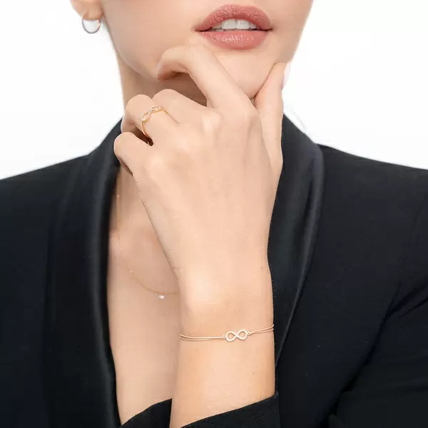 Leaf Jewelry Glücksbändchen Infinity mit Diamanten, 18 K Rosegold, Schwarz Großer Ausverkauf