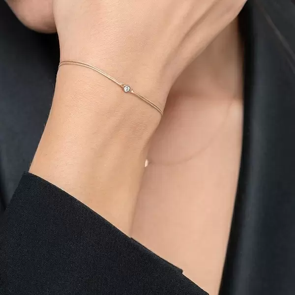 Leaf Jewelry Glücksbändchen "my first diamond", 14K Gelbgold, Beige Begrenztes Angebot