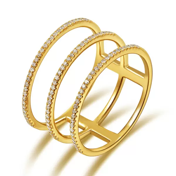 Leaf Jewelry Ring Triple mit Diamanten, 18K Gelbgold Black Friday