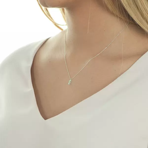 Leaf Jewelry Halskette Letter "E", 14 K Weißgold mit Diamanten Cyber Monday