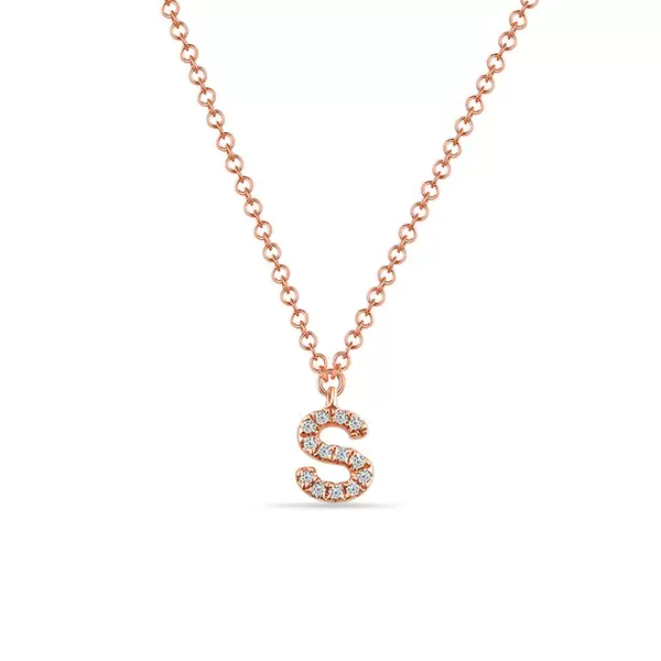 Leaf Jewelry Halskette Letter "S", 14 K Rosegold mit Diamanten Valentinstagsangebot