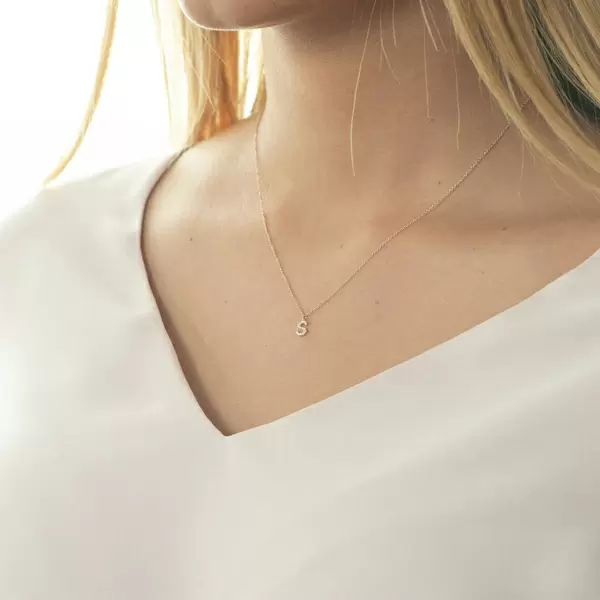 Leaf Jewelry Halskette Letter "S", 14 K Rosegold mit Diamanten Valentinstagsangebot