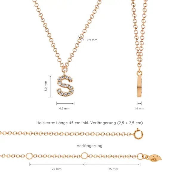 Leaf Jewelry Halskette Letter "S", 14 K Rosegold mit Diamanten Valentinstagsangebot
