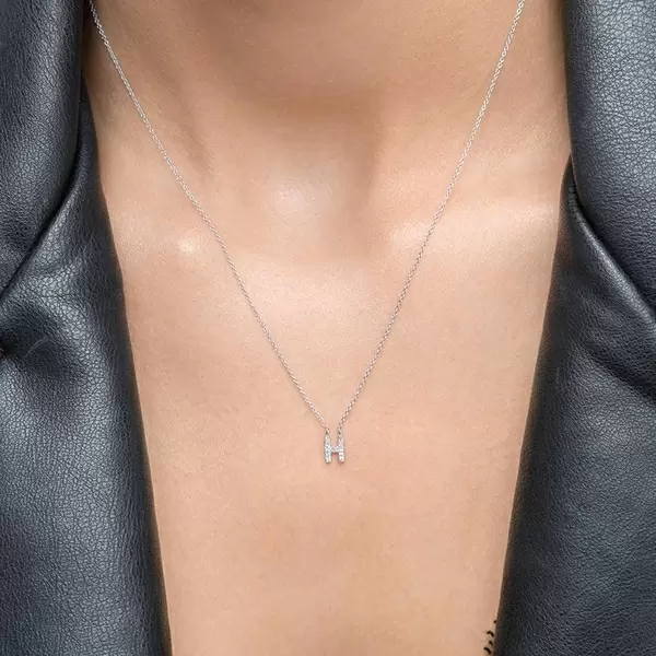 Leaf Jewelry Halskette Letter "H", 14 K Weißgold mit Diamanten Top Angebot