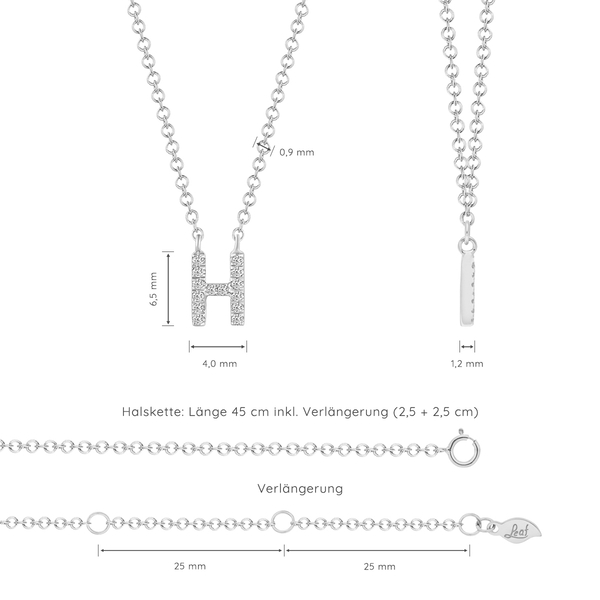 Leaf Jewelry Halskette Letter "H", 14 K Weißgold mit Diamanten Top Angebot