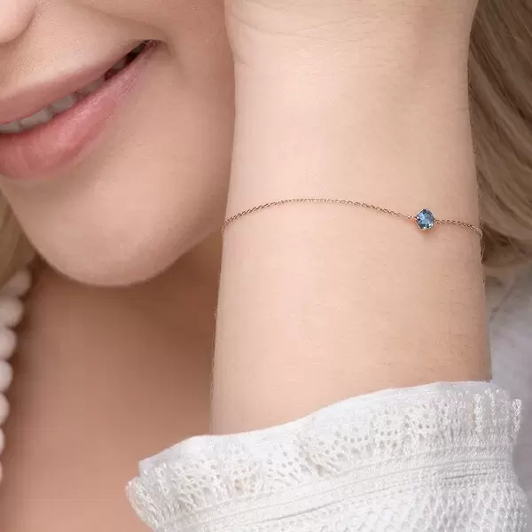 Leaf Jewelry Armkette Cabochon, Blue Topaz, 14 K Rosegold Online Outlet