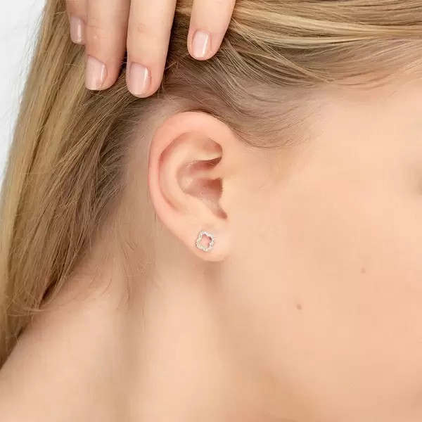 Leaf Jewelry Ohrstecker Clover mit Diamanten, 18 K Weissgold Räumungsverkauf