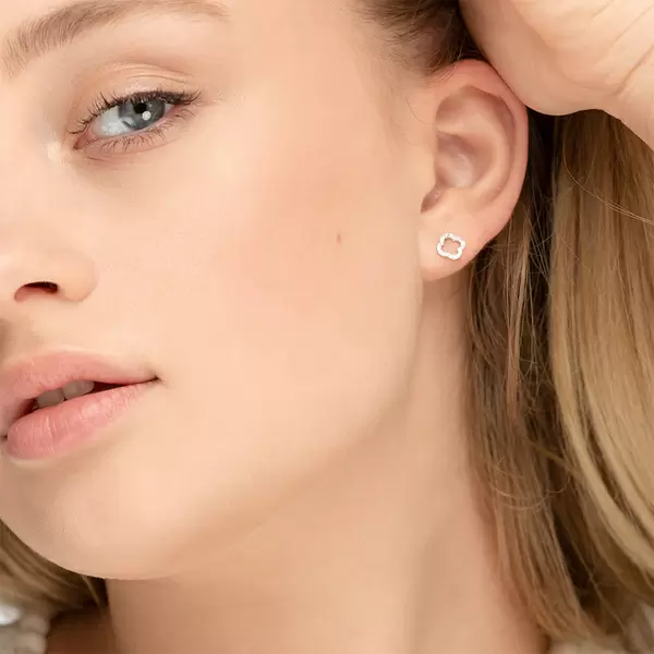 Leaf Jewelry Ohrstecker Clover mit Diamanten, 18 K Weissgold Räumungsverkauf