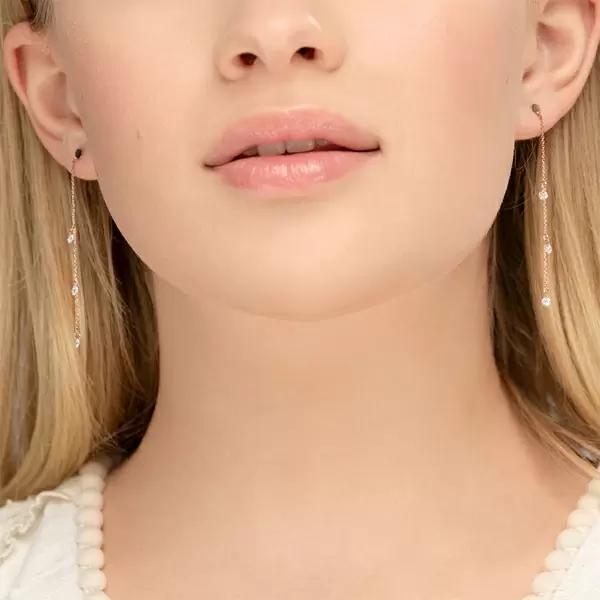 Leaf Jewelry Ohrringe Pure Chain mit Diamanten, 18 K Rosegold Kostenlose Rückgabe