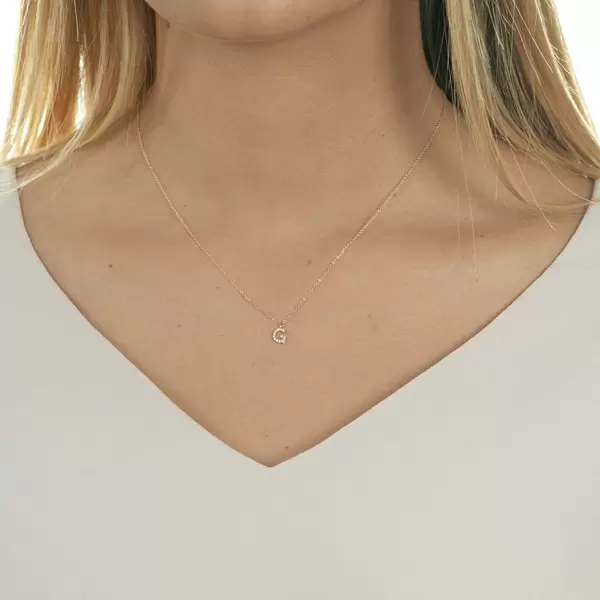 Leaf Jewelry Halskette Letter "G", 14 K Rosegold mit Diamanten Letzte 3 Tage