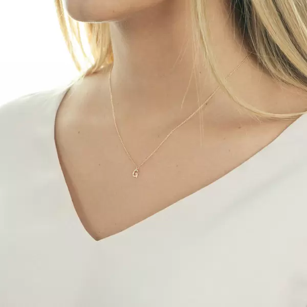 Leaf Jewelry Halskette Letter "G", 14 K Rosegold mit Diamanten Letzte 3 Tage