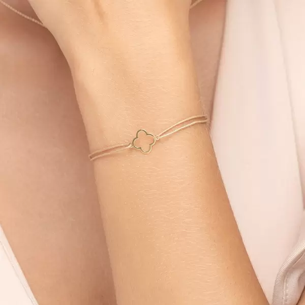 Leaf Jewelry Glücksbändchen GENTLE CLOVER, 14 K Gelbgold, Beige Sonderangebot der Fabrik