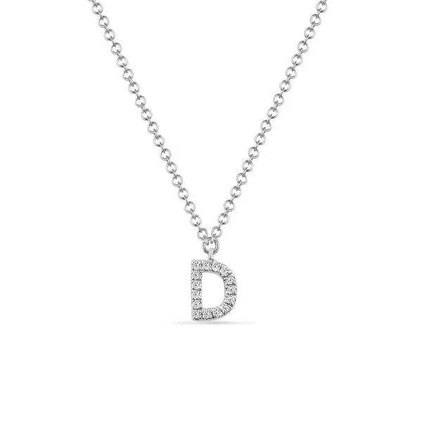 Leaf Jewelry Halskette Letter "D", 14 K Weißgold mit Diamanten Nur noch ein Tag übrig