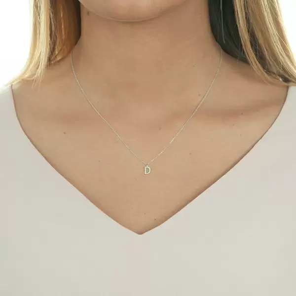 Leaf Jewelry Halskette Letter "D", 14 K Weißgold mit Diamanten Nur noch ein Tag übrig