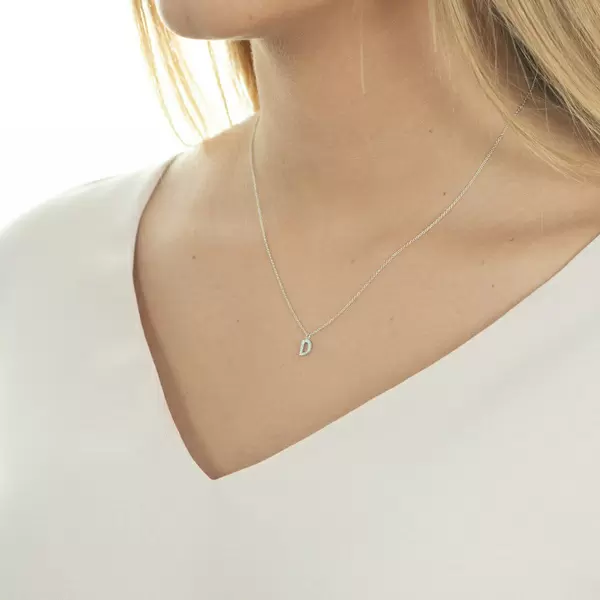 Leaf Jewelry Halskette Letter "D", 14 K Weißgold mit Diamanten Nur noch ein Tag übrig