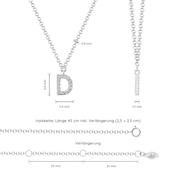 Leaf Jewelry Halskette Letter "D", 14 K Weißgold mit Diamanten Nur noch ein Tag übrig