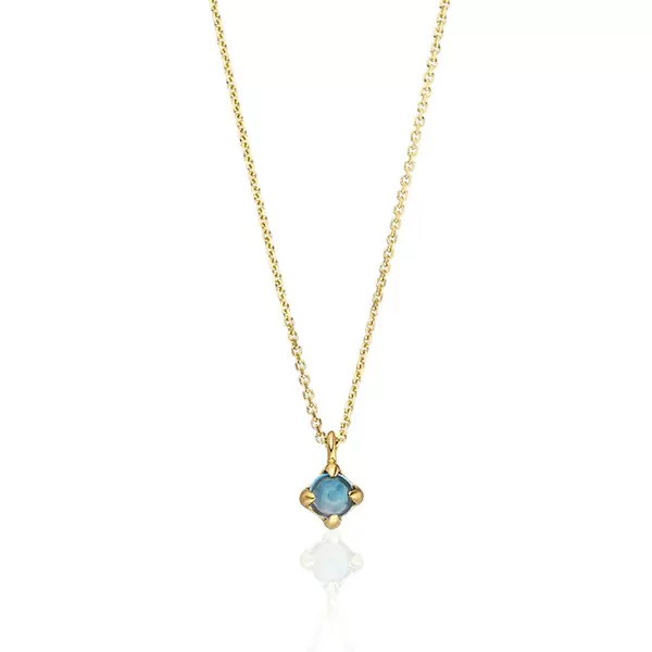 Leaf Jewelry Halskette Cabochon, Blauer Topas, 14 K Gelbgold Clearance-Verkauf