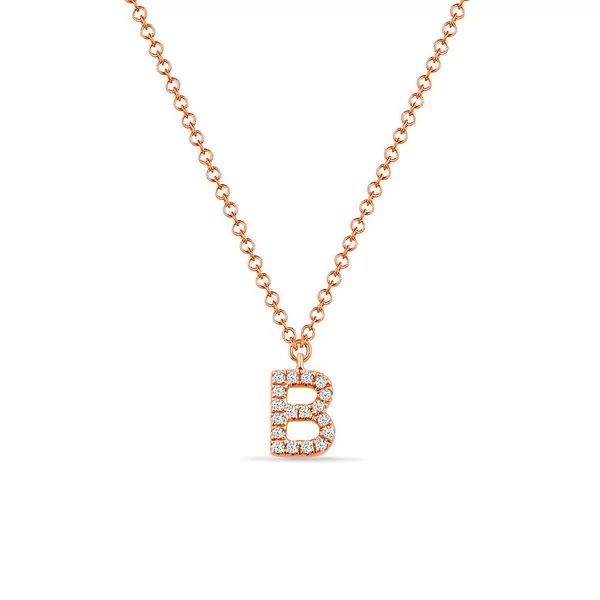 Leaf Jewelry Halskette Letter "B", 14 K Rosegold mit Diamanten