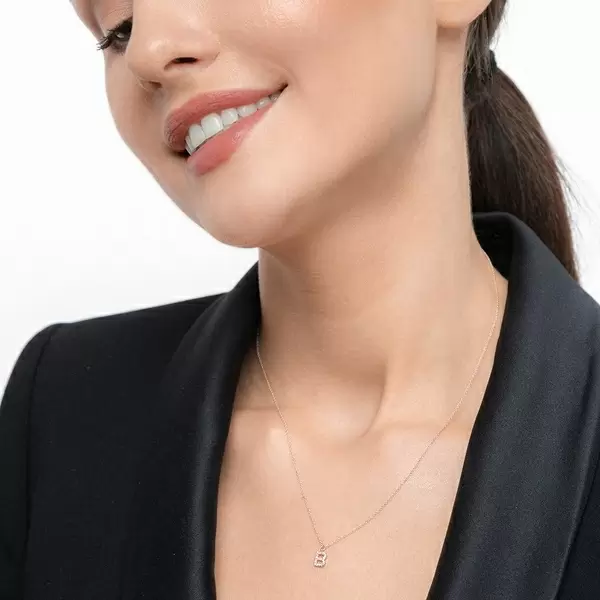 Leaf Jewelry Halskette Letter "B", 14 K Rosegold mit Diamanten Speichern exportieren