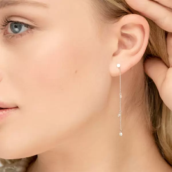 Leaf Jewelry Ohrringe Pure Chain mit Diamanten, 18 K Weissgold Im Verkauf
