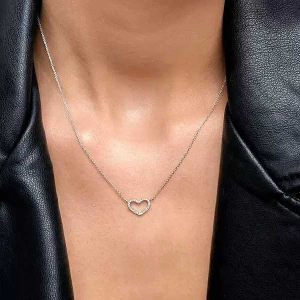 Leaf Jewelry Halskette Heart mit Diamanten, 18 K Weissgold Online