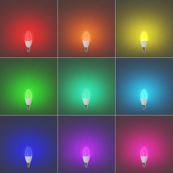 E14 LED RGB Leuchtmittel, Kerze, warmweiß - kaltweiß (2900 - 6400 K), 5,1 W, 572lm, Smart Home, WLAN, Alexa, matt Outlet