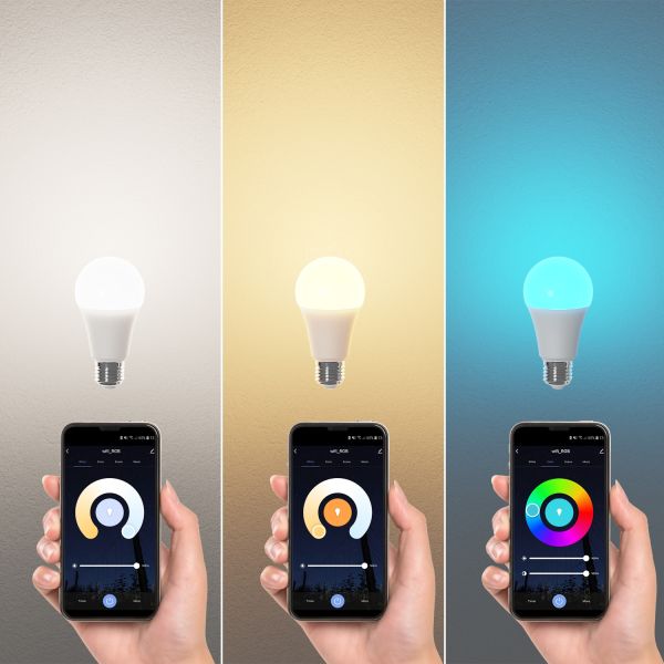E27 LED RGB Leuchtmittel, A60, warmweiß - kaltweiß (3000 - 6500 K), 9,4 W, 892lm, Smart Home, WLAN, Alexa, matt Hotsell