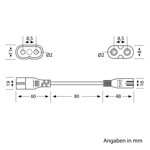 Durchleitungskabel für Stecksystem Gerätestecker C7/C8, 0,19m, weiß Neuheiten