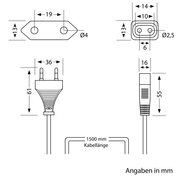 Netzkabel von Eurostecker Typ C auf Stecksystem SPIDER, 1,5m, weiß Super Sparpreis