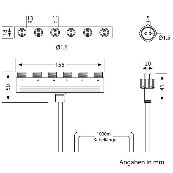 6-fach Verteiler für Stecksystem NEMO (IP44), 1m, schwarz Bis zu 50% Rabatt
