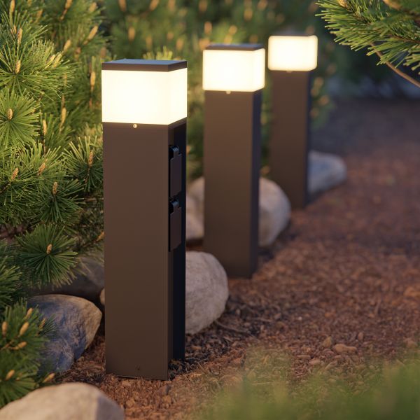 Pollerleuchte POMI für außen, Smart Home, 2 Steckdosen (Farbe, Leuchtmittel wählbar) (Farbe, Leuchtmittel wählbar) Sonderangebot