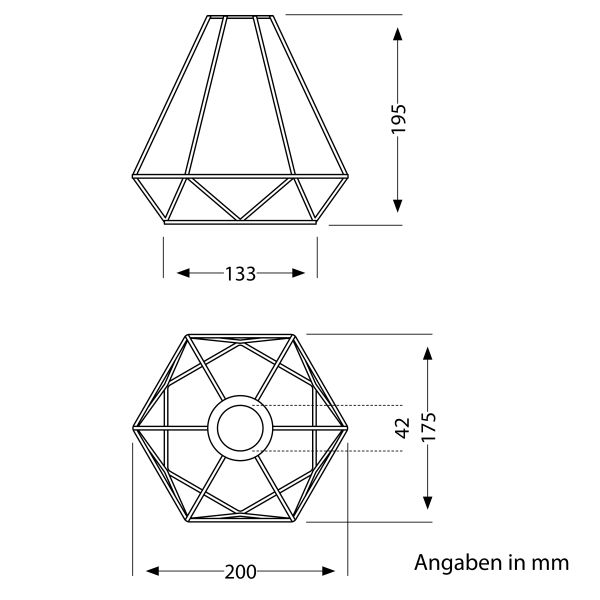 Käfig Lampenschirm mit Hanfseil, Diamant, schwarz, 200mm Ø Online Outlet