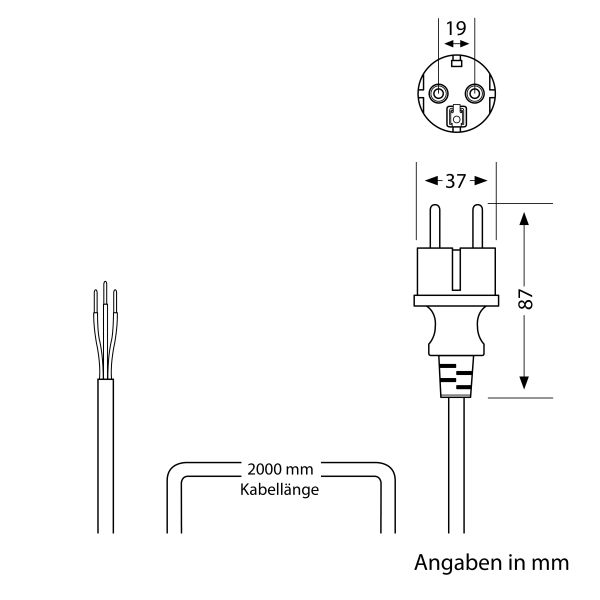 Schukostecker Typ F mit Außenkabel, 2m, schwarz , 3 x 1,5 mm² Blitzangebot