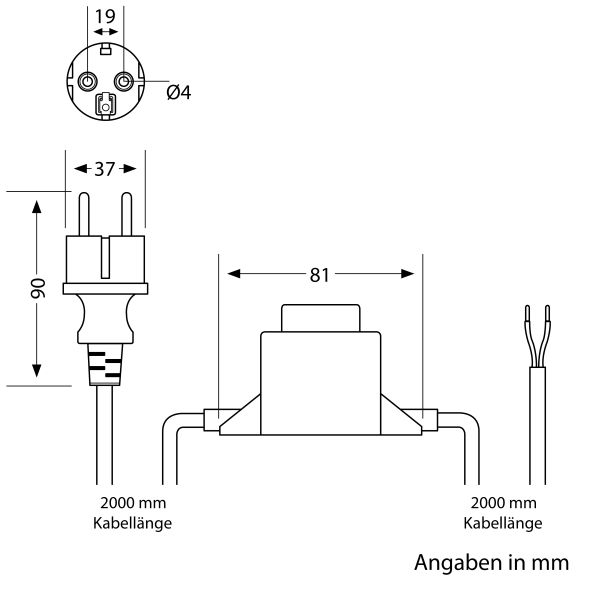 10W LED Trafo-Netzteil/Transformator 2-adrig, Stecker, 12V AC, schwarz, IP44 Neuheiten