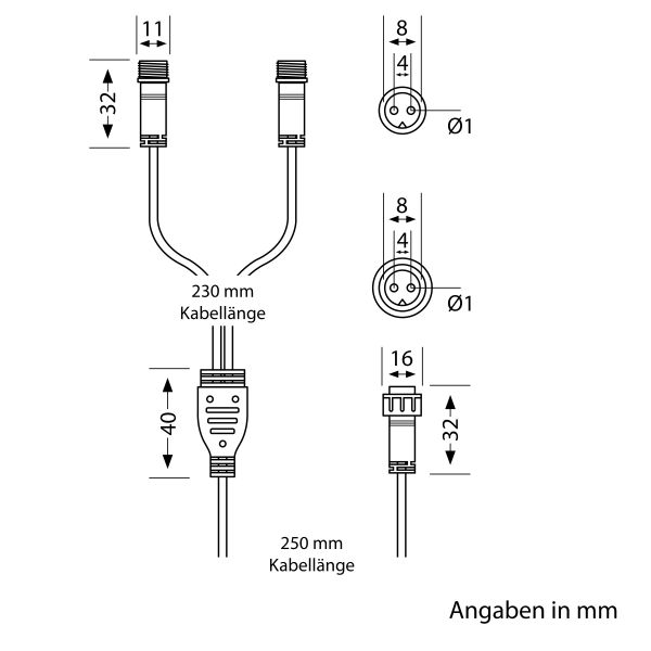 2-fach Verteiler für Stecksystem DOP (IP44), 0,5m, schwarz Sonderangebote