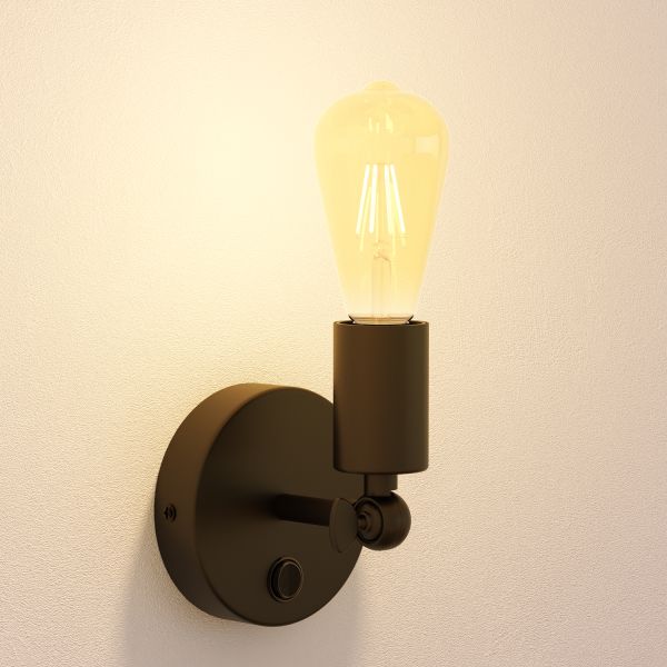 Vintage E27 Wand-Leuchte FETRO mit Schalter, schwarz, schwenkbar, 100mm Ø (Leuchtmittel wählbar) Outlet