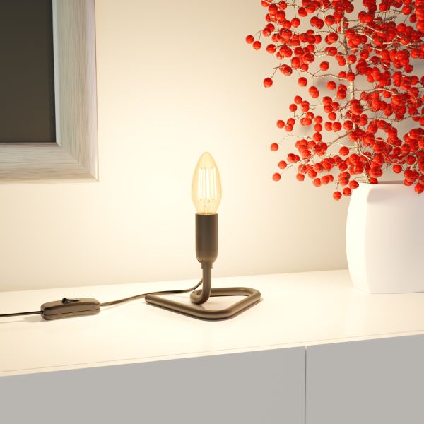 Tischlampe TRIN mit E14 Lampen-Fassung Triangle Dreieck-Fuß schwarz mit Stecker und Schalter (Leuchtmittel wählbar) Online Outlet